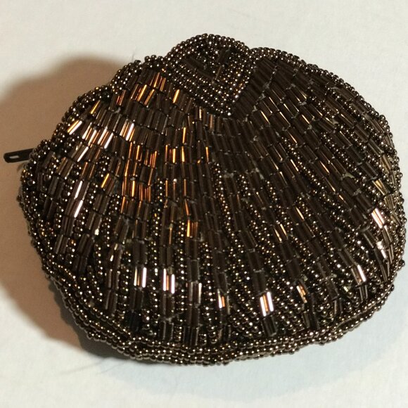 Vintage Copper Bronze Brown Beaded Bag / Small Zip Clutch - Picture 2 of 16